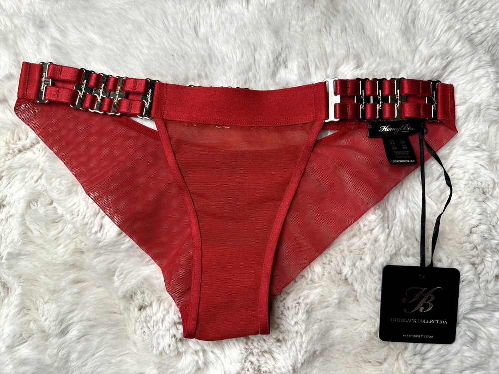 Honey Birdette SAMANTHA❤️ Red & Gold Cheeky Brief Panty XS